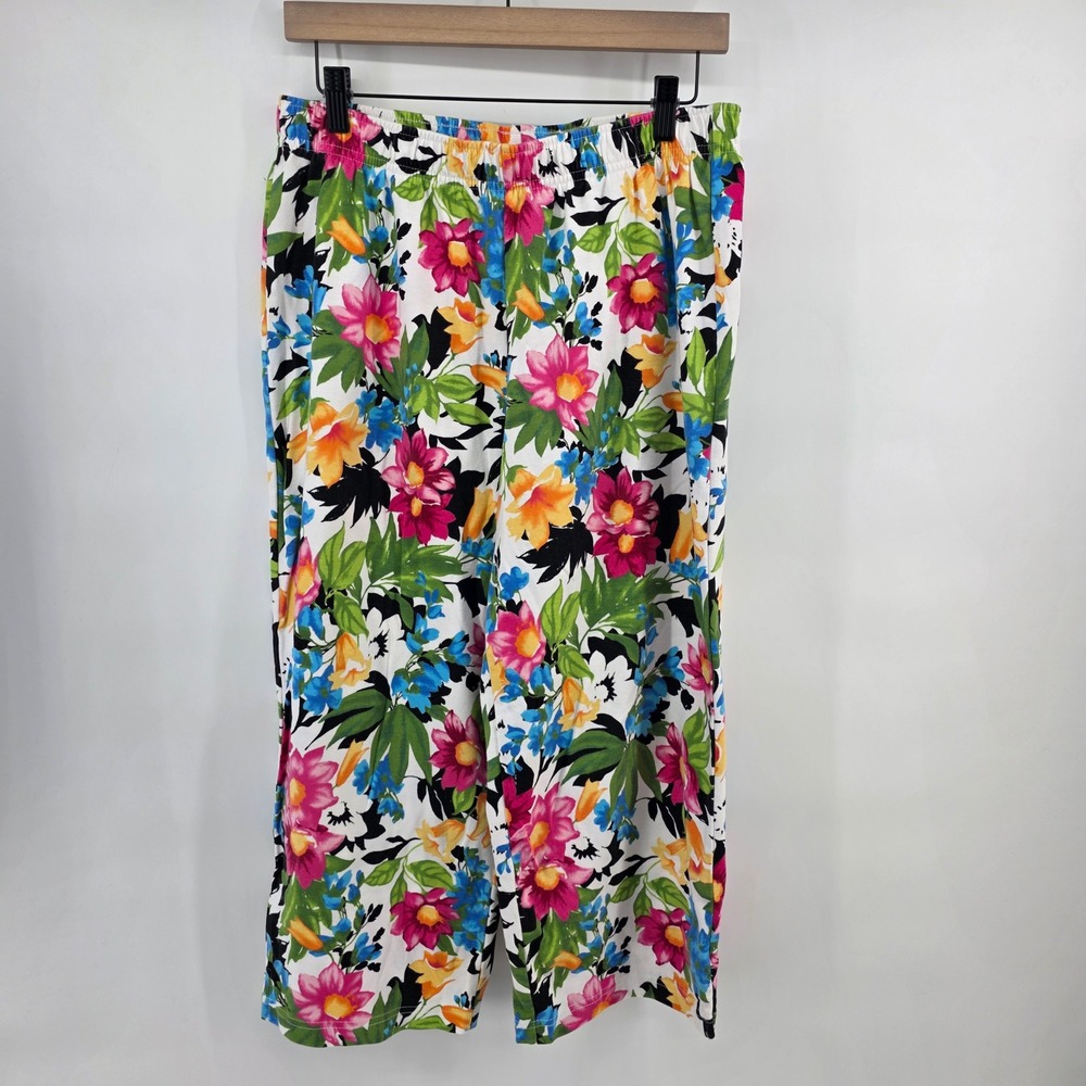 White Stag Womens Large 12/14 Garden‎ Floral Elastic Waist Cotton Blend Pants